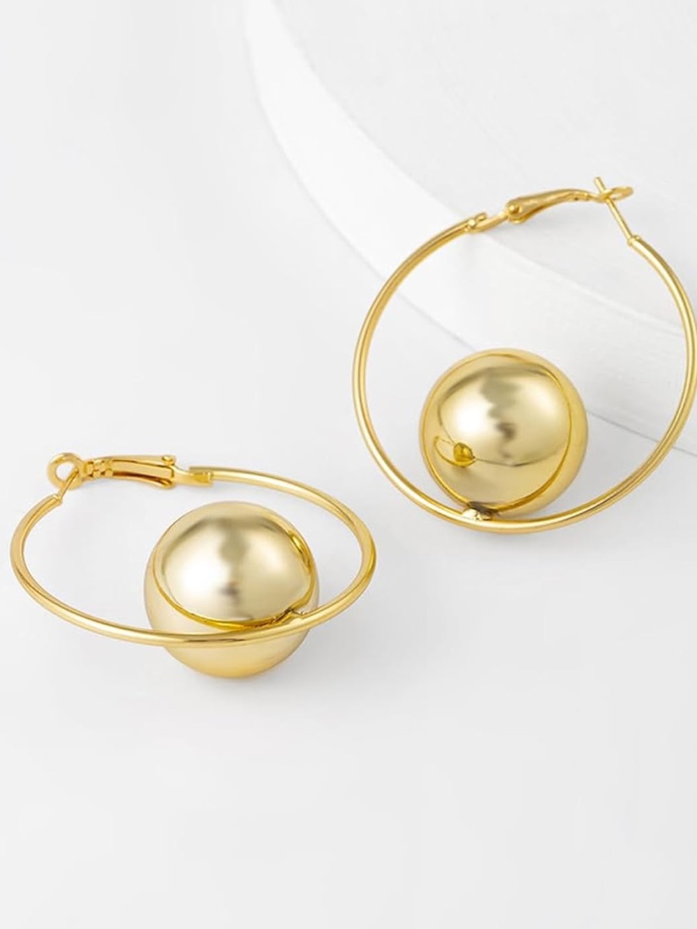 Anthropologie Sculpted Gold Orb Hoop Earrings - Picture 3 of 7